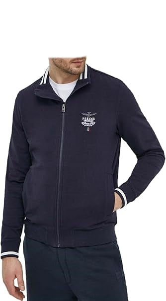 Aeronautica Militare Rundhals-Sweatshirt mit dreifarbigen Pfeilen, durchgehendem Reißverschluss und Stickerei, marineblau