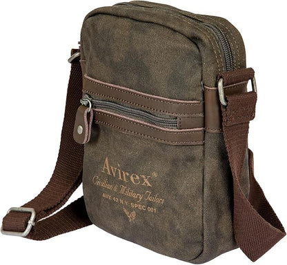 Avirex, Borsello Piccolo con Tracolla Regolabile in Canvas Spalmato con Parti in Ecopelle, Tracolla da Uomo, Collezione Pasadena, PSD05 Verde