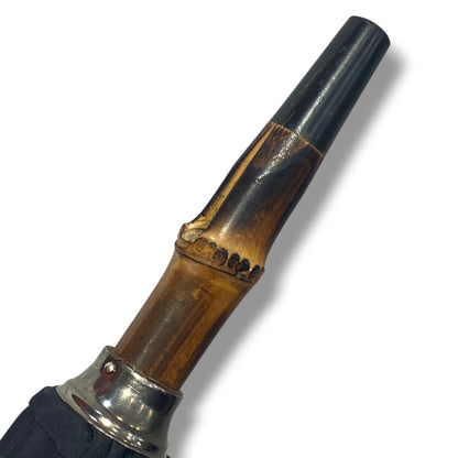 Ombrello in Canna di Bambù inero, 10 stecche in Fibra ,puntale in corno, lavorazione Artigianale Ombrelli Domizio dal 1989