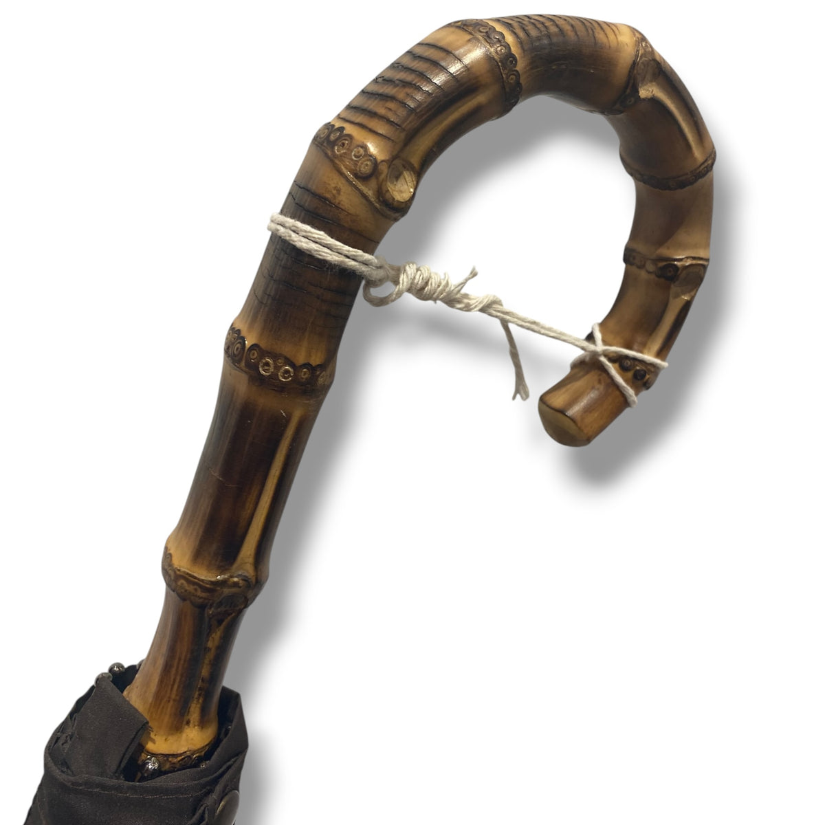 Ombrello in Canna di Bambù inero, 10 stecche in Fibra ,puntale in corno, lavorazione Artigianale Ombrelli Domizio dal 1989