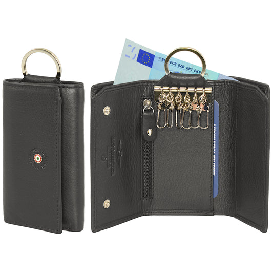 Portachiavi 6 ganci in pelle con porta banconote e portaspicci AM 138