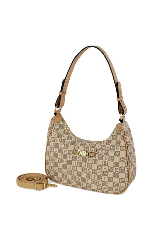 BORSA A SPALLA DONNA BEVERLY HILLS POLO CLUB BH-4533 BEIGE STAMPA